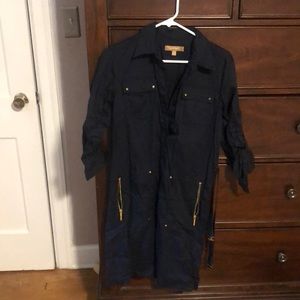 Women’s size small navy blue dress with gold  zipper details and belt